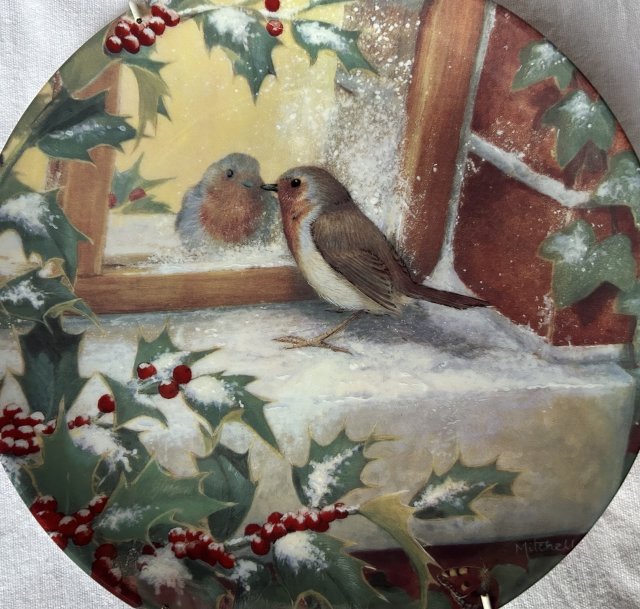 Coalport by Barbara Mitchell SERIA GARDEN VISITORS - Winter Reflection- kolekcjonerski talerz porcelanowy obrazek