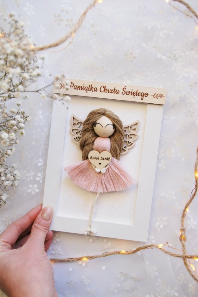 Pamiątka chrztu świętego - rozmiar mini | Anioł stróż dla dziewczynki