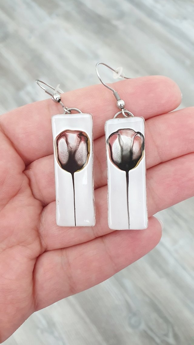 KOLCZYKI ZE SZKŁA WZÓR KWIAT AKWARELA