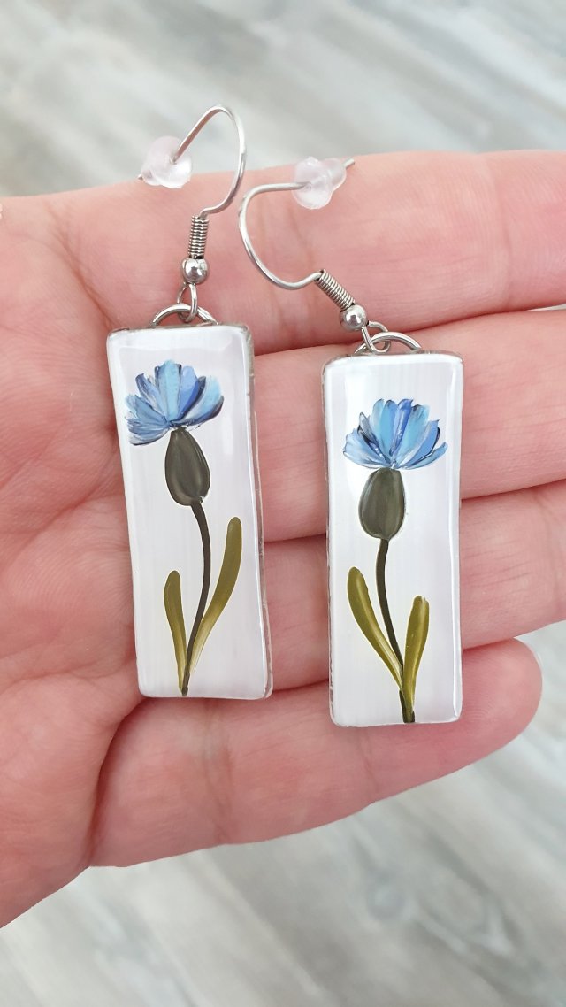 KOLCZYKI ZE SZKŁA WZÓR CHABRY