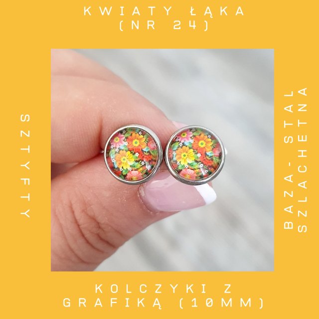 KOLCZYKI MINI Z GRAFIKĄ "KWIATY ŁĄKA" NR 24 ZE STALI SZLACHETNEJ (SZTYFTY)