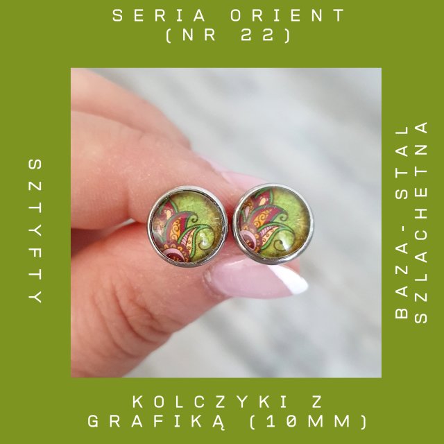 KOLCZYKI MINI Z GRAFIKĄ ORIENT NR 22 ZE STALI SZLACHETNEJ (SZTYFTY)