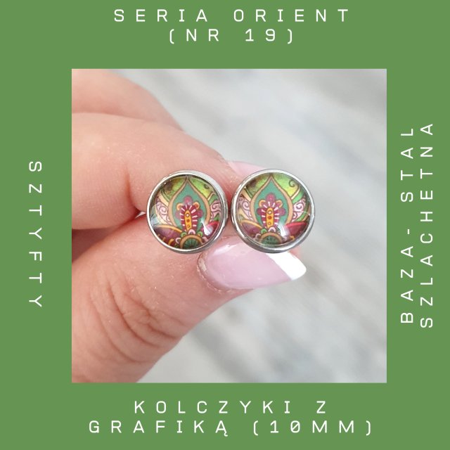 KOLCZYKI MINI Z GRAFIKĄ ORIENT NR 19 ZE STALI SZLACHETNEJ (SZTYFTY)