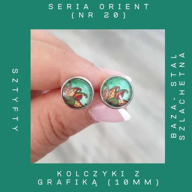 KOLCZYKI MINI Z GRAFIKĄ ORIENT NR 20 ZE STALI SZLACHETNEJ (SZTYFTY)