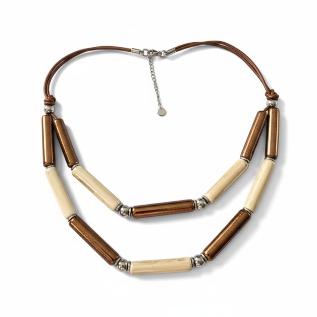 naszyjnik PATYCZKI miedziano-kremowy