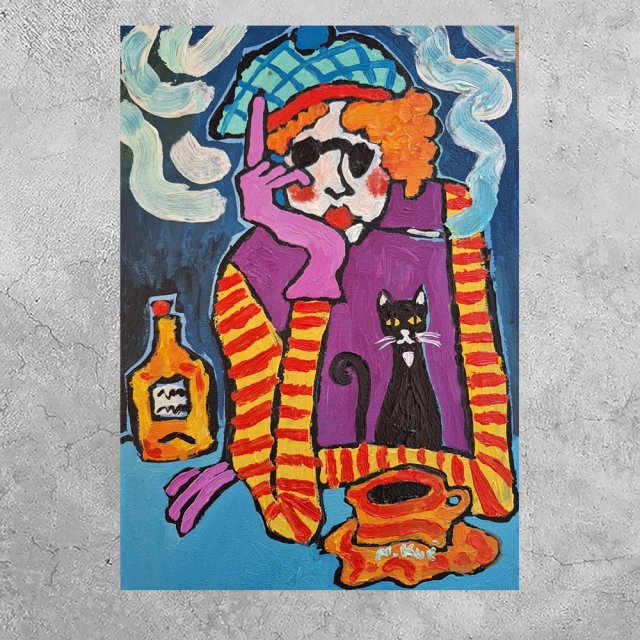 obraz do salonu portret noc siedzi przy stole