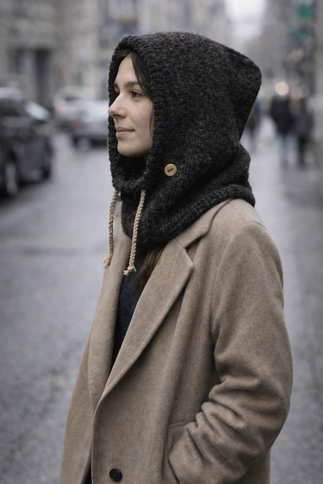 Balaclava kominiarka kaptur czapka 100% alpaka ręczna robota antracyt