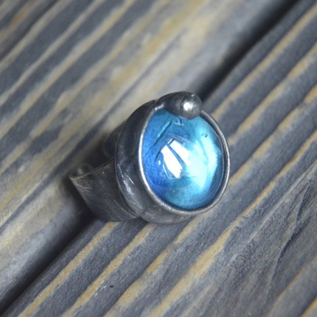 Turkusowe szkło regulowany witrażowy pierścionek