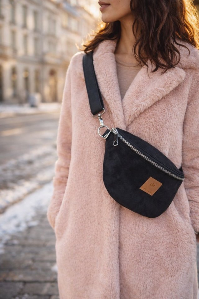 Duża torebko nerka z nubuku Czarna