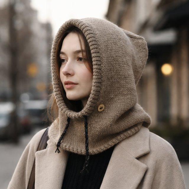 Balaclava kominiarka kaptur czapka 100% alpaka ręczna robota taupe