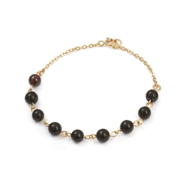 Pozłacana, łańcuszkowa bransoletka z onyksem c1093