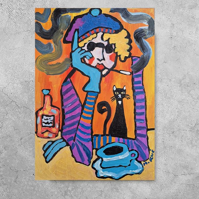 obraz do salonu portret czarny kot zna odpowiedź