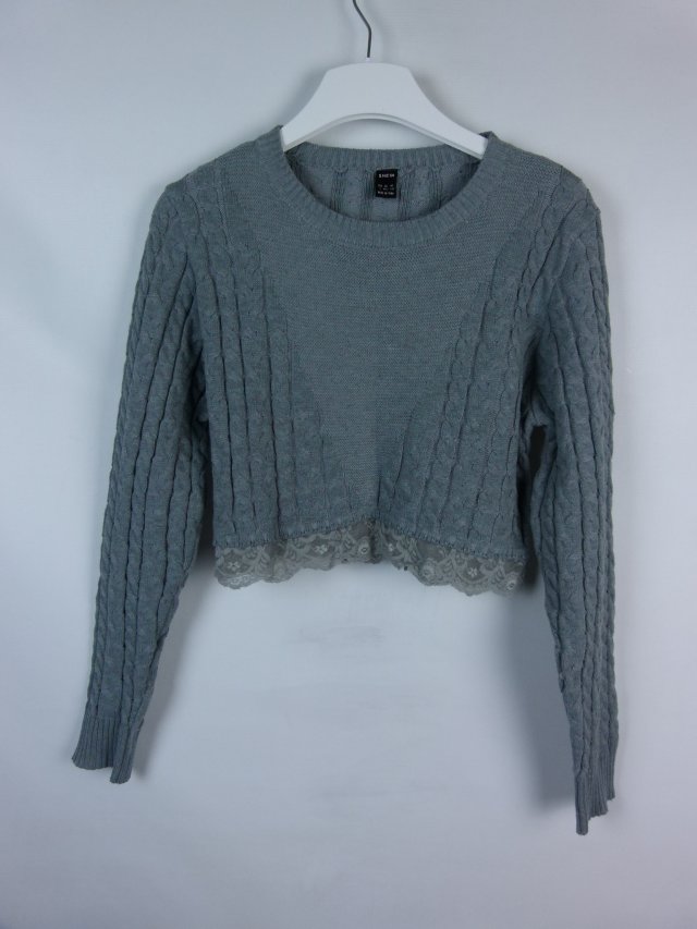 Shein damski krótki sweter crop z koronką / L