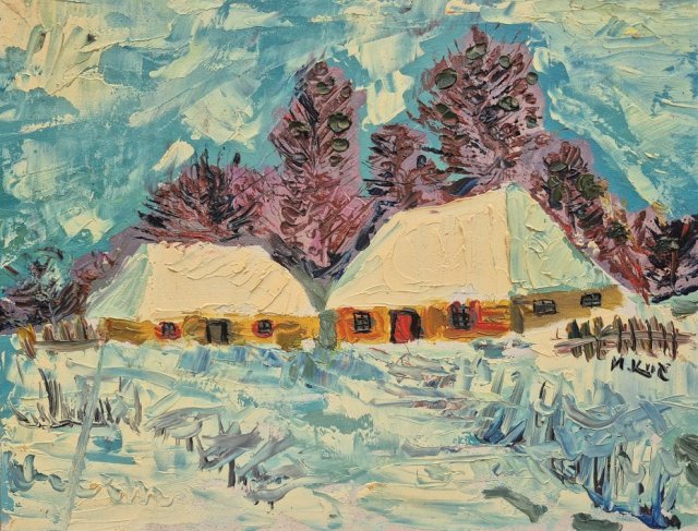 obraz do salonu olejny portret zimowa cisza