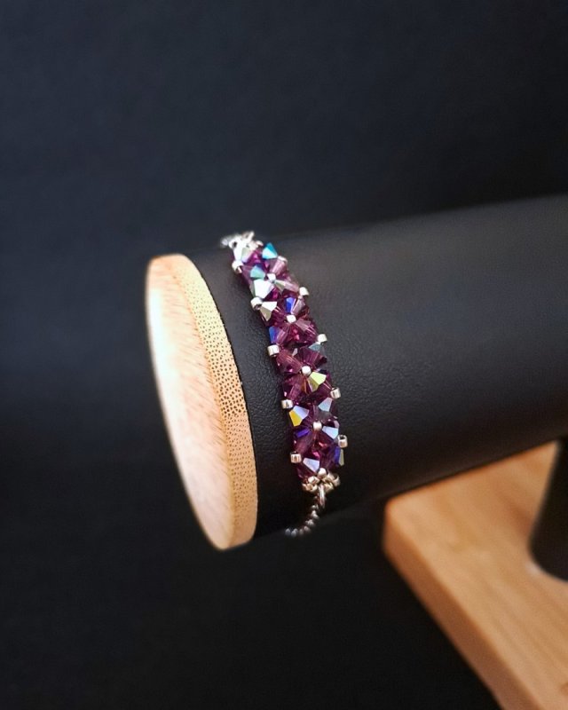 Crystal Square Amethyst - Delikatna bransoletka z kryształów Preciosa Amethyst AB