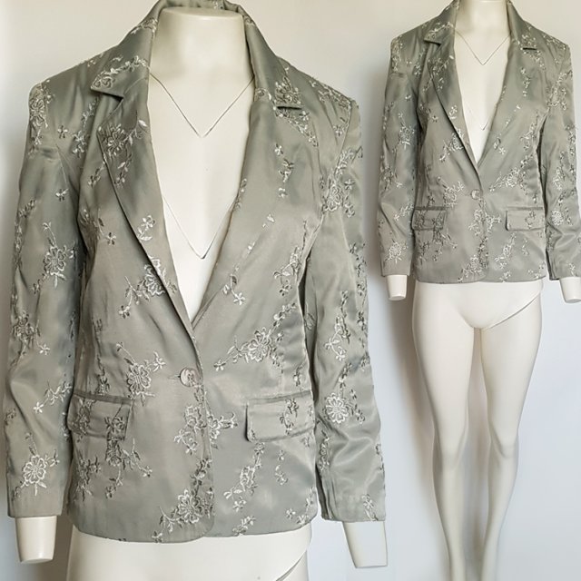 Wizytowy elegancki żakiet seledynowy haftowany motyw kwiatowy Together R 36 S Hu79