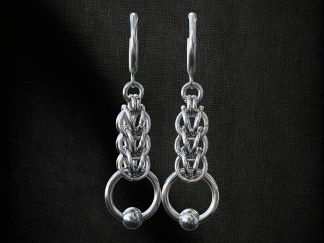 Kolczyki chainmaille długie ze splotem – stal chirurgiczna gothic goth