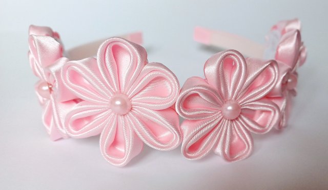 Opaska do włosów z kwiatami różowa 1-31