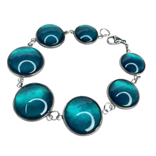 Bransoletka z okrągłych oczek w odcieniu morza e33/17