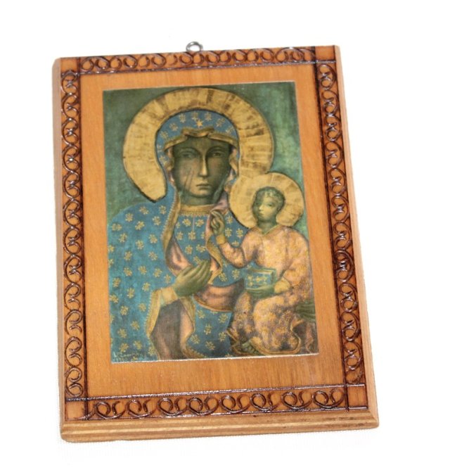 MATKA BOSKA CZĘSTOCHOWSKA na drewnie obrazek PRL