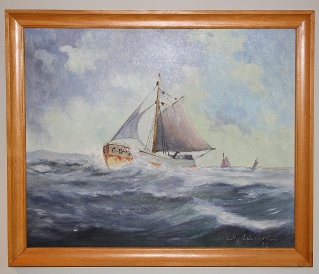 Statek obraz olejny skandynawski