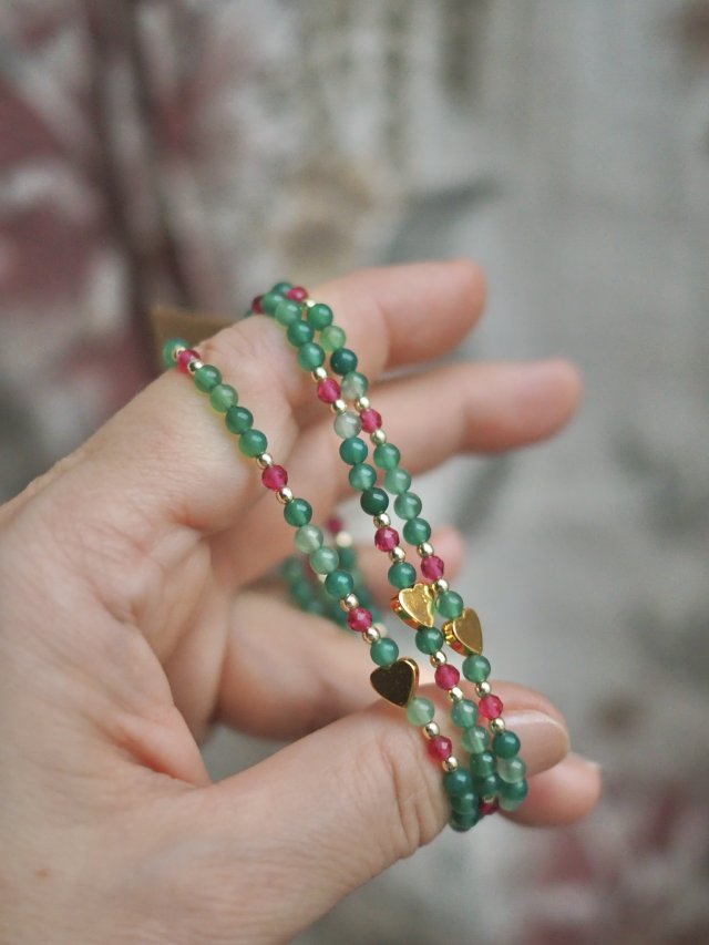 Bransoletka z jadeitu i różowego turmalinu | Biżuteria naturalna | DomilkowyDomek