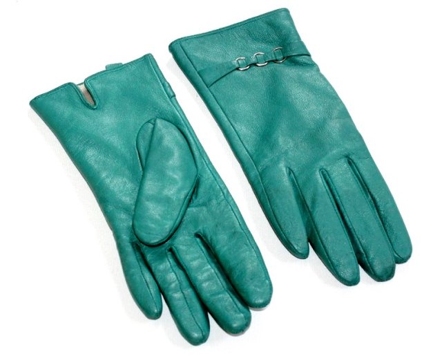 SZMARAGDOWE retro skórzane rękawiczki 7,5 S