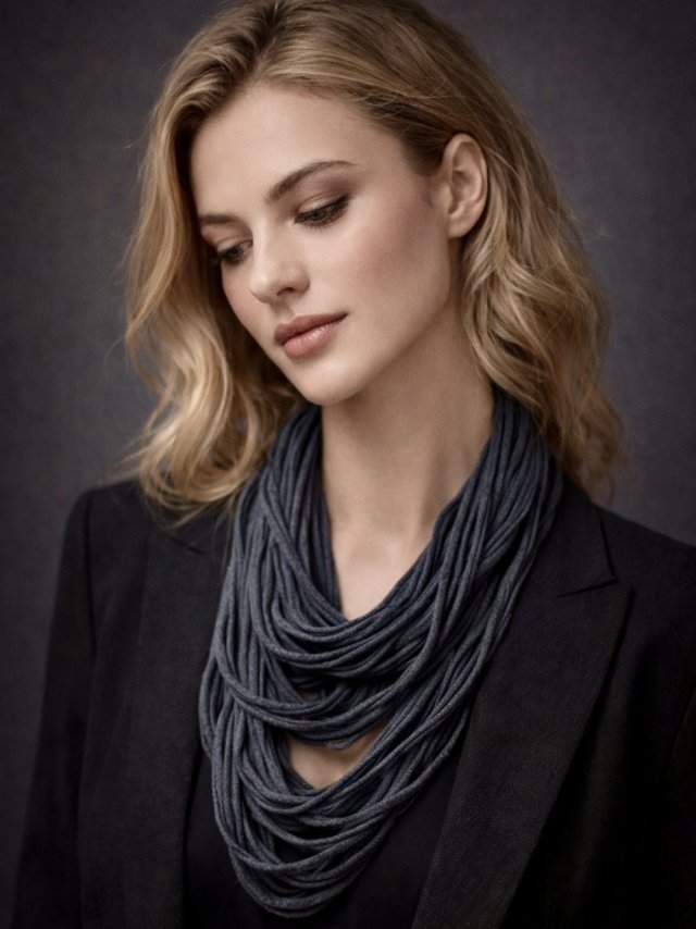 Naszyjnik dzianinowy szary melanż