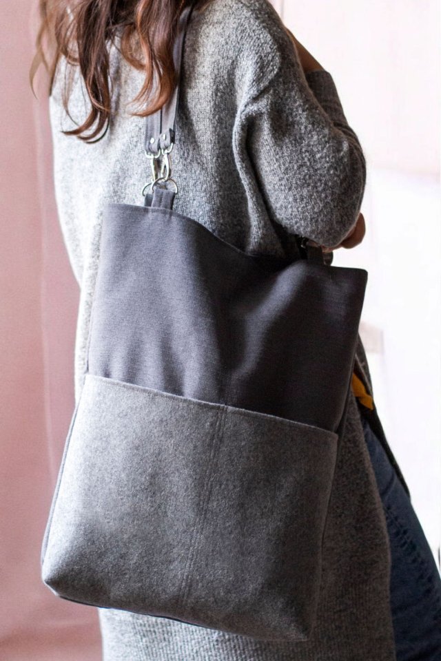 Duża szara torebka na ramię z kieszeniami
