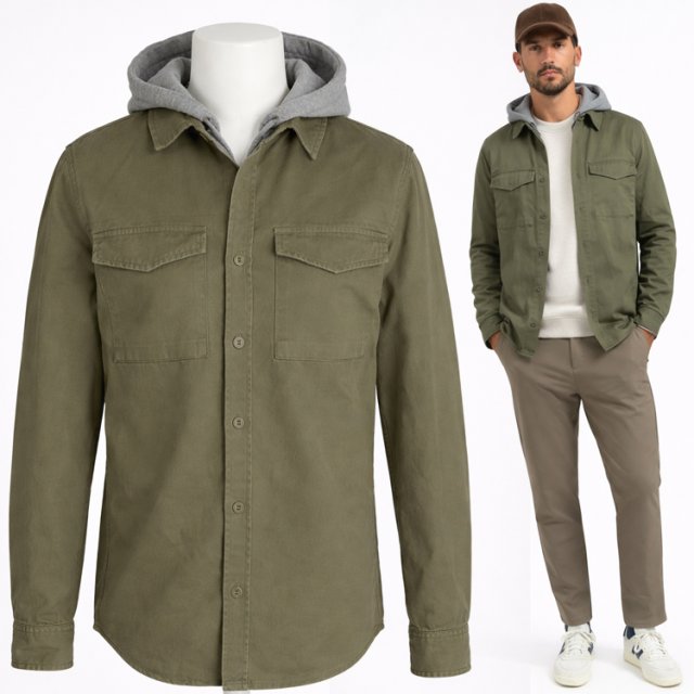 Koszula męska khaki z kapturem Denim & Casual overshirt M slim fit Hv251