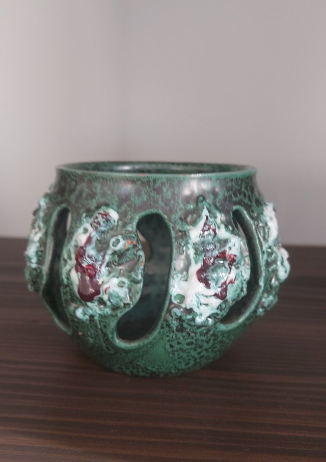 vintage 70s Iceland lava clay lampion świecznik lawa wulkaniczna