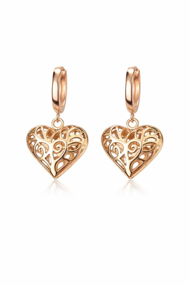 kolczyki ORNAMENT HEARTS- różowe złoto 18K