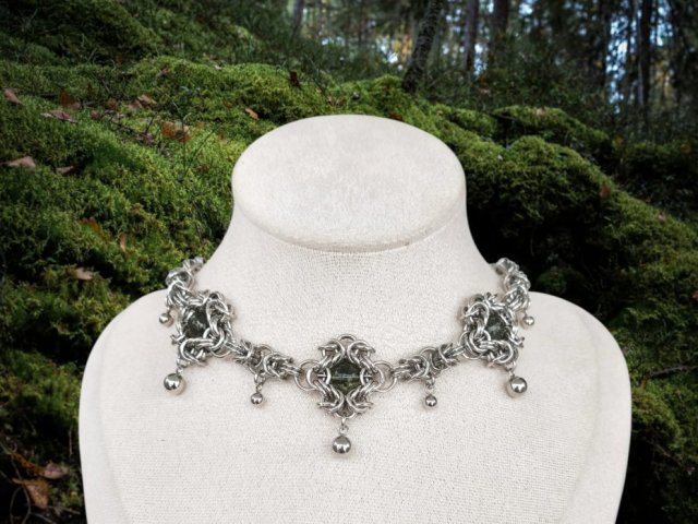 Choker baśniowy wróżkowy fairycore mech szkło – stal chirurgiczna