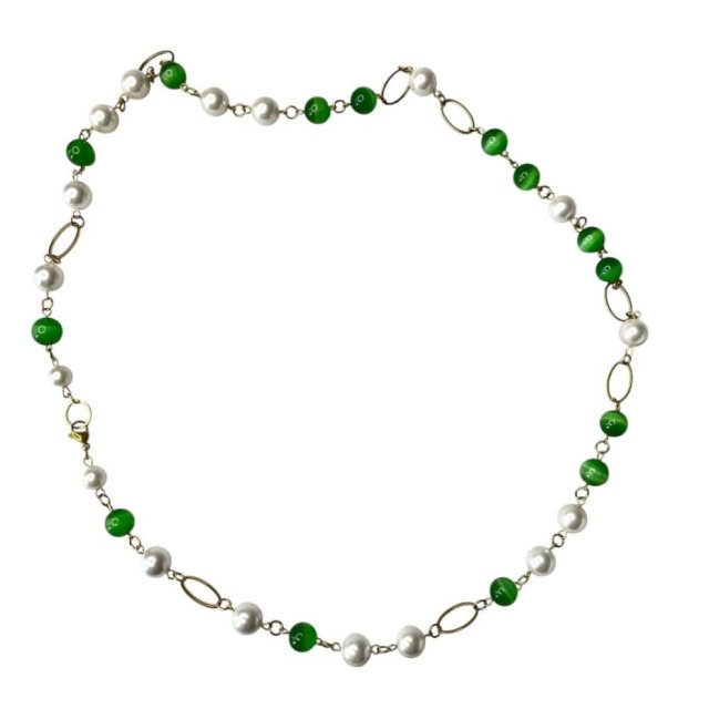 Złocony naszyjnik z zielonym kocim okiem c1340