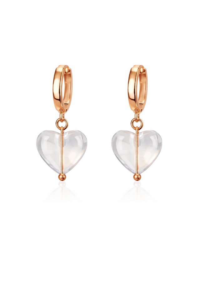 kolczyki CRYSTAL CLEAR HEARTS- różowe złoto 18K i kryształ górski
