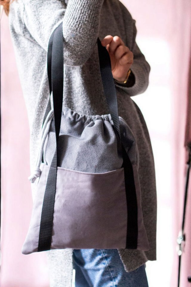 Szara torba z kominem z weluru