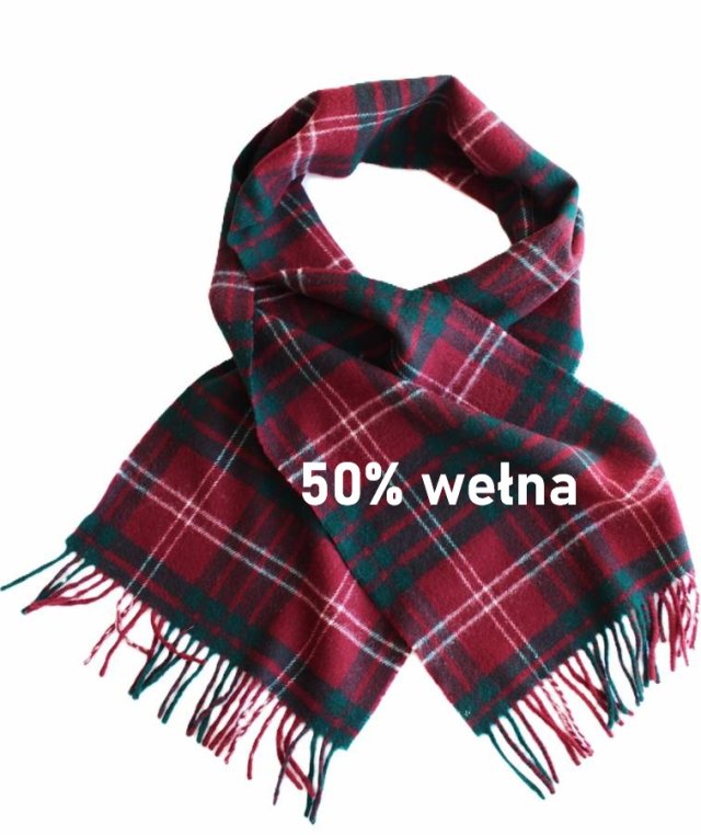 Szalik wełniany vintage szal węłna krata damski męski unisex