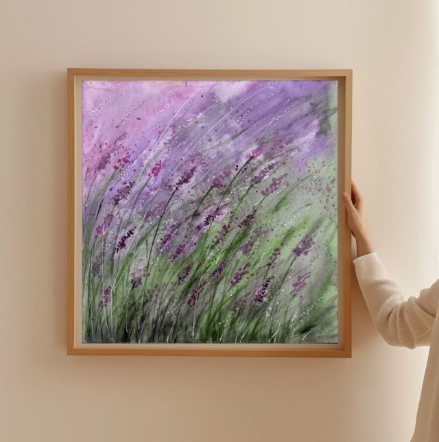 Oryginalna akwarela 20x20cm. Lawenda