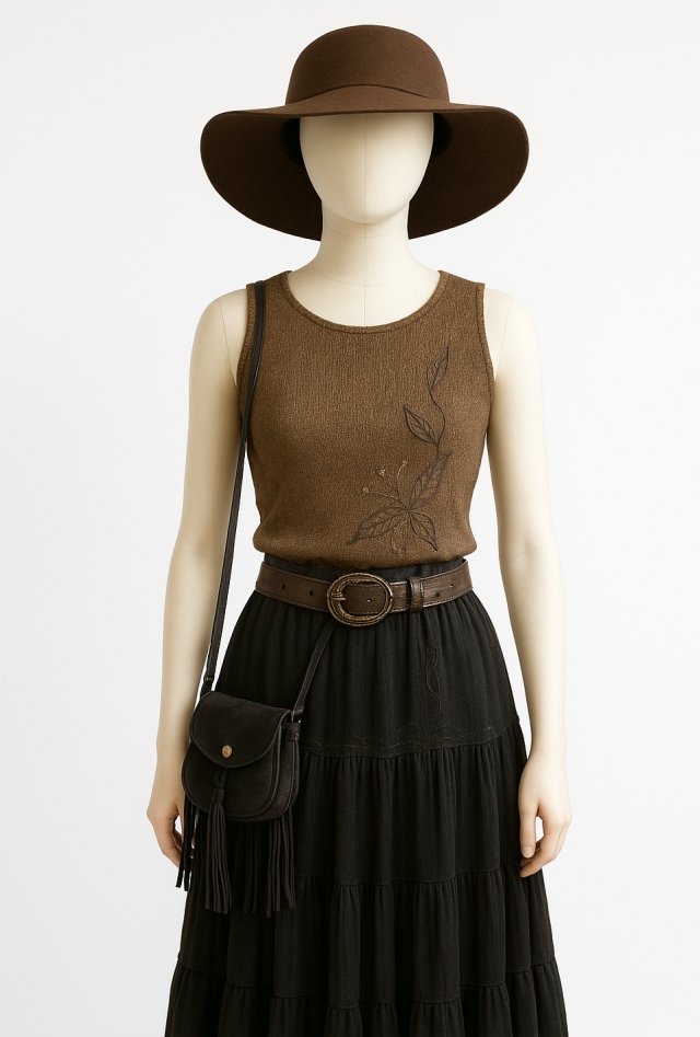 Vintage y2k dzianinowy Top khaki Alternative Coquette Haft Boho Nomad