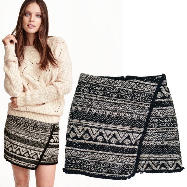 149zł H&M krótka kopertowa spódnica z żakardowej tkaniny R S 36 Hu33