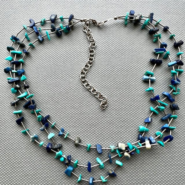 Vintage Navajo - Santo Domingo Native American Lapis Lazuli Turquoise Multi Strand Necklace ❤❤