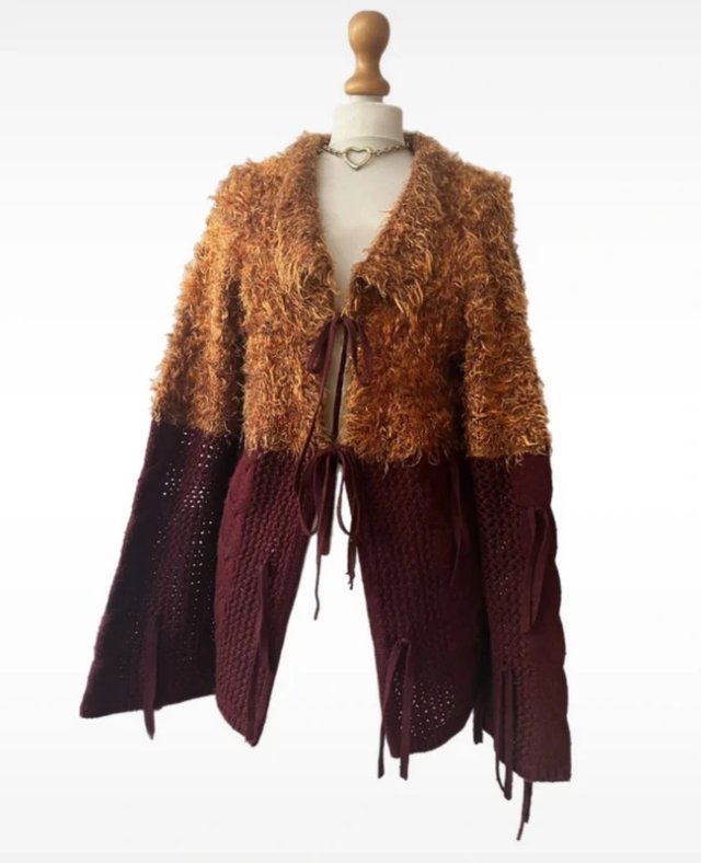 Vintage y2k kardigan boho wiązany Futerko Coquette | frędzle | vintage