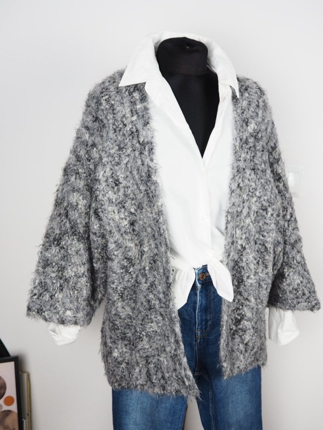 Włoski szary ciepły mięsisty ciepły kardigan sweter