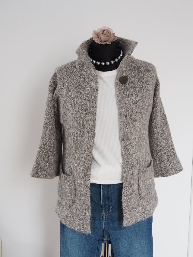 Sweter z wełną alpaca sweter kardigan ciepły Alpaca szary S