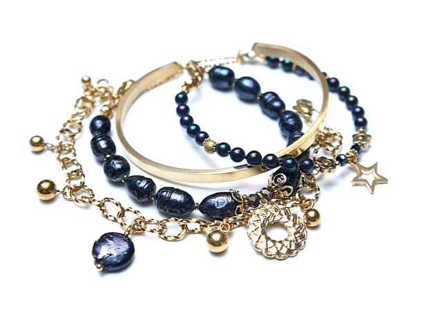 Zestaw bransoletek Perły granatowe - Szlachetna kolekcja