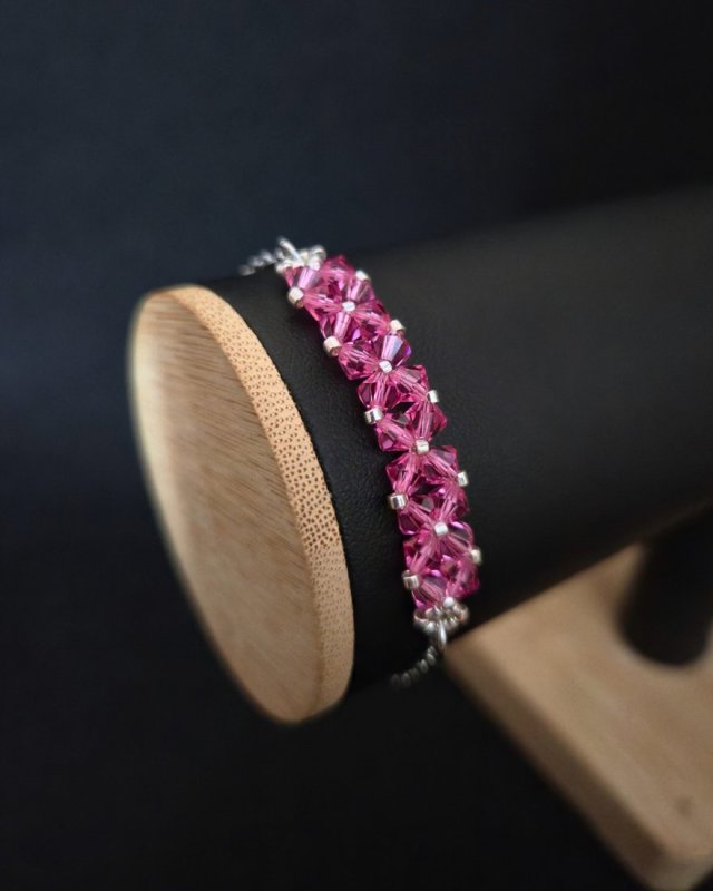 Crystal Square Rose - Delikatna bransoletka z kryształów Preciosa Rose