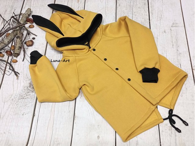 Bluza rozpinana z uszami, musztardowa r.110