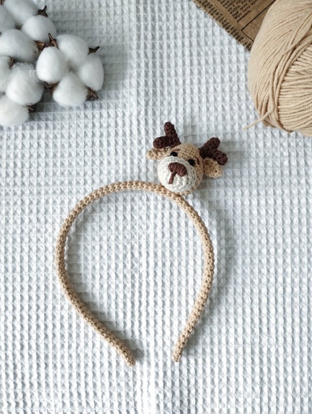 szydełkowa opaska do włosów jelonek, jeleń