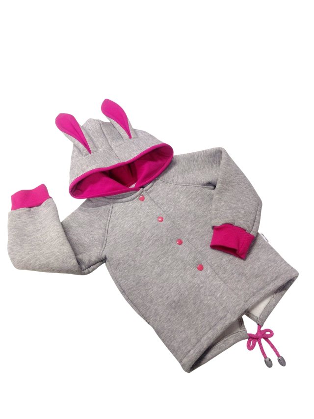 Bluza rozpinana z uszami, szara z fuksją, r.104