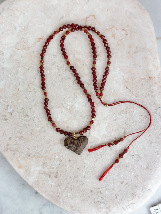 CHOKER REGULOWANY Z CHALCEDONEM  SERCE, UNIKATOWY EGZEMPLARZ, SERDUSZKO DREWNIANE | DomilkowyDomek